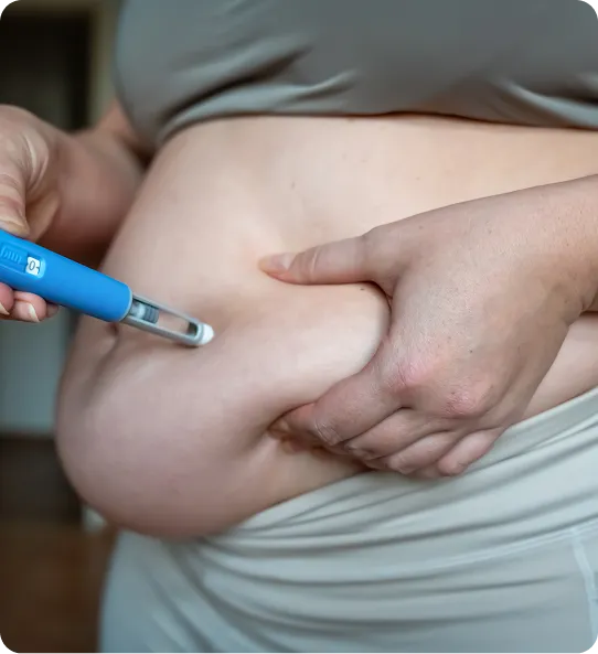GLP-1 injection pen being used on the abdomen