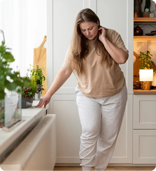 Woman stretching at home