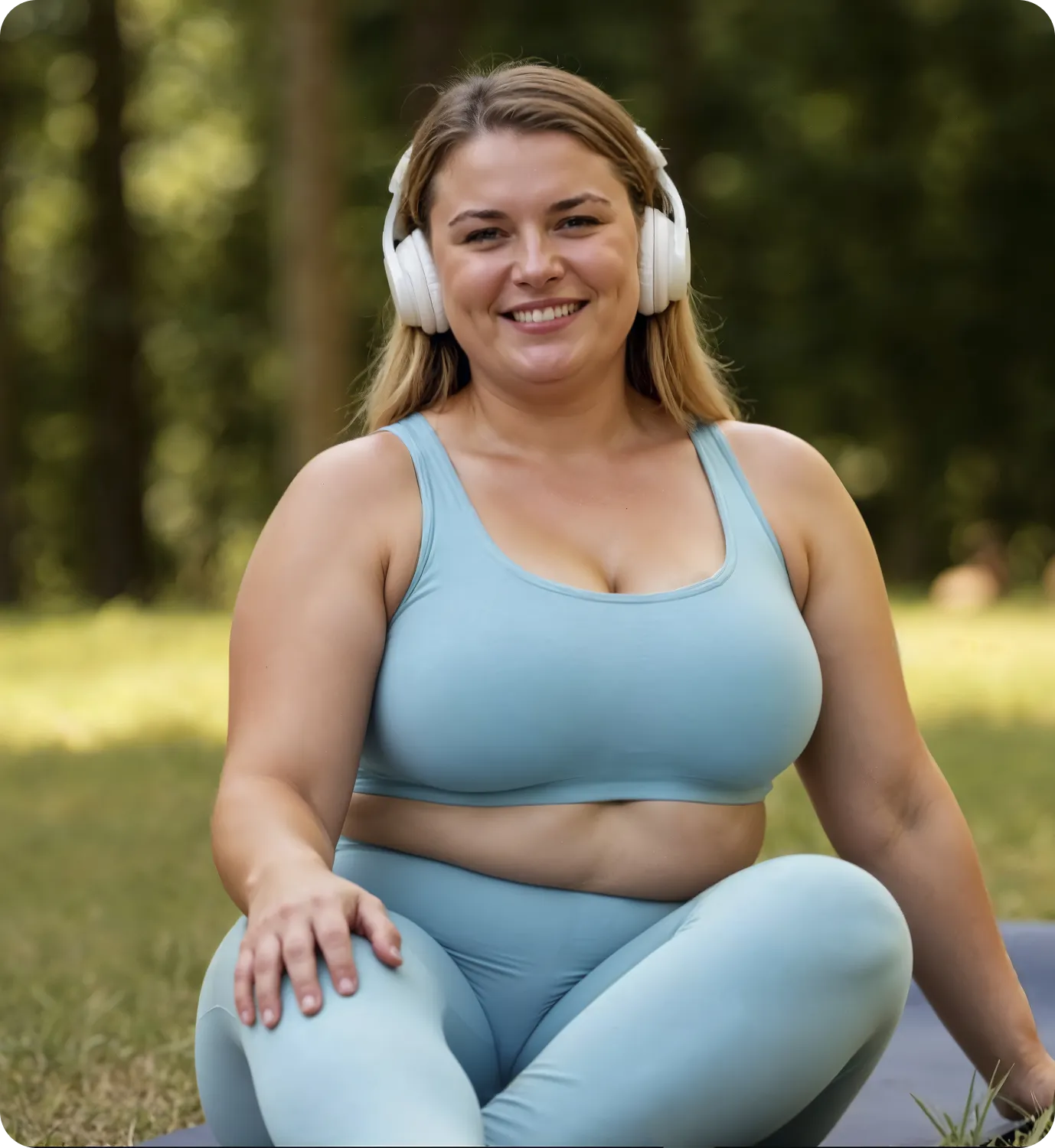 Smiling woman relaxing outdoors after exercise