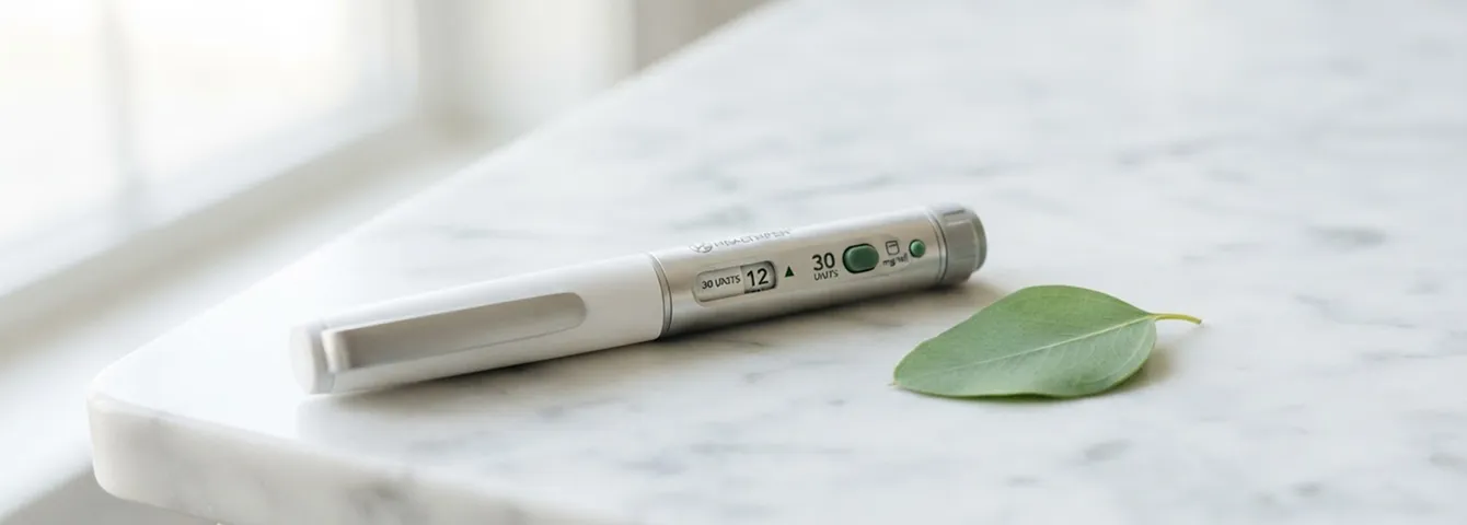 GLP-1 injection pen on a marble counter