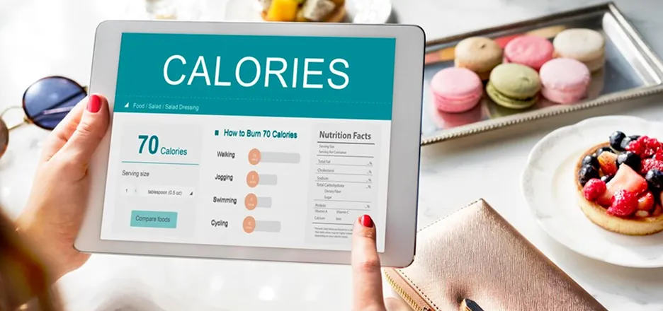 Tablet showing a calorie tracking app