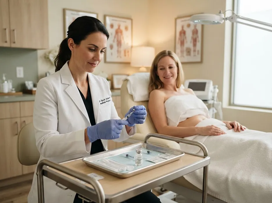 Provider preparing a LipoDissolve treatment for a relaxed patient
