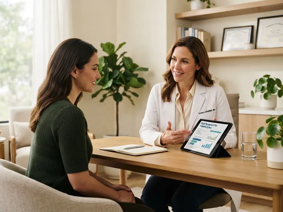Provider reviewing results with a patient on a tablet